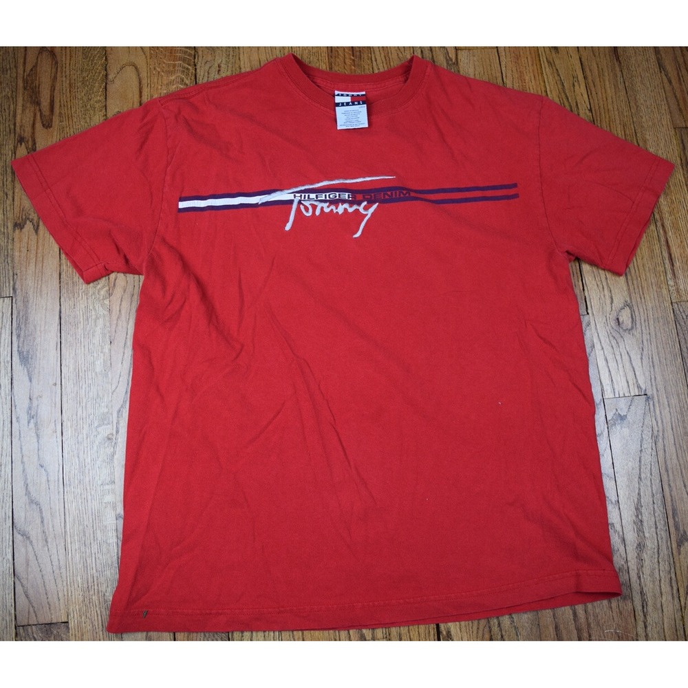 Vintage 90s Tommy Hilfiger Jeans Embroidered‎ Short Sleeve Shirt Size Small